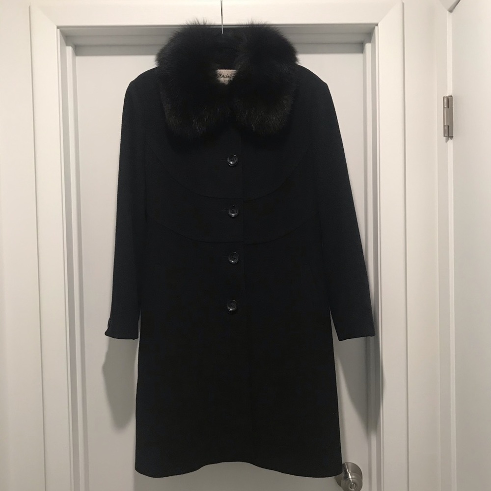 Vintage Marshall Fields Black Coat with Fur Collar